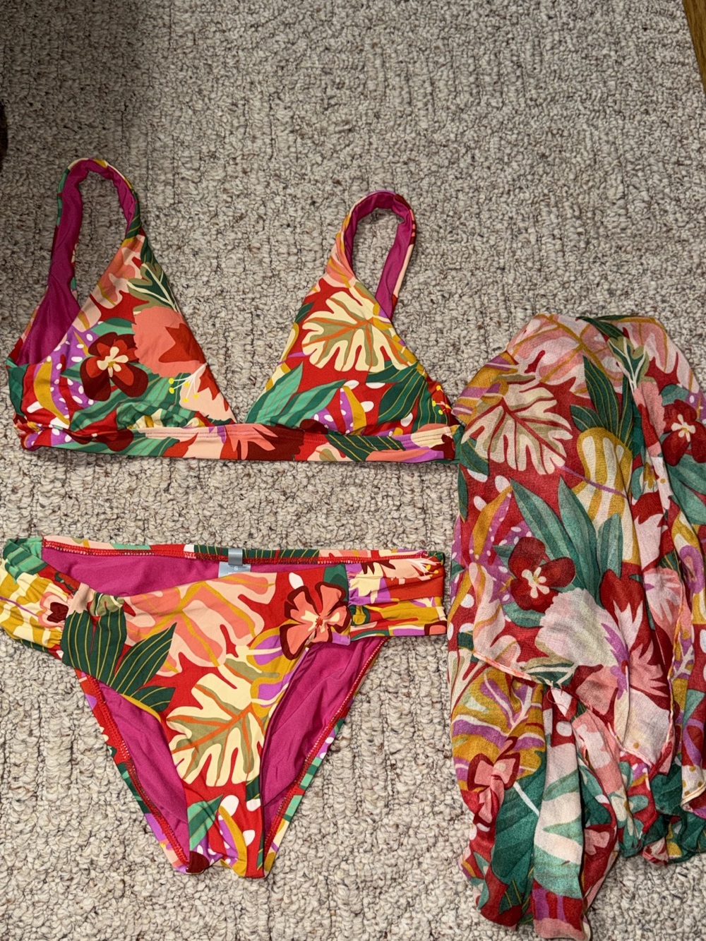 ANTONIO MELANI Pink Tropical Floral Bikini with Matching Cover-Up